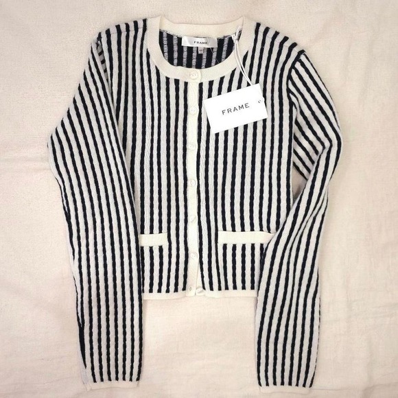 Frame black and white striped cropped cardigan Size S